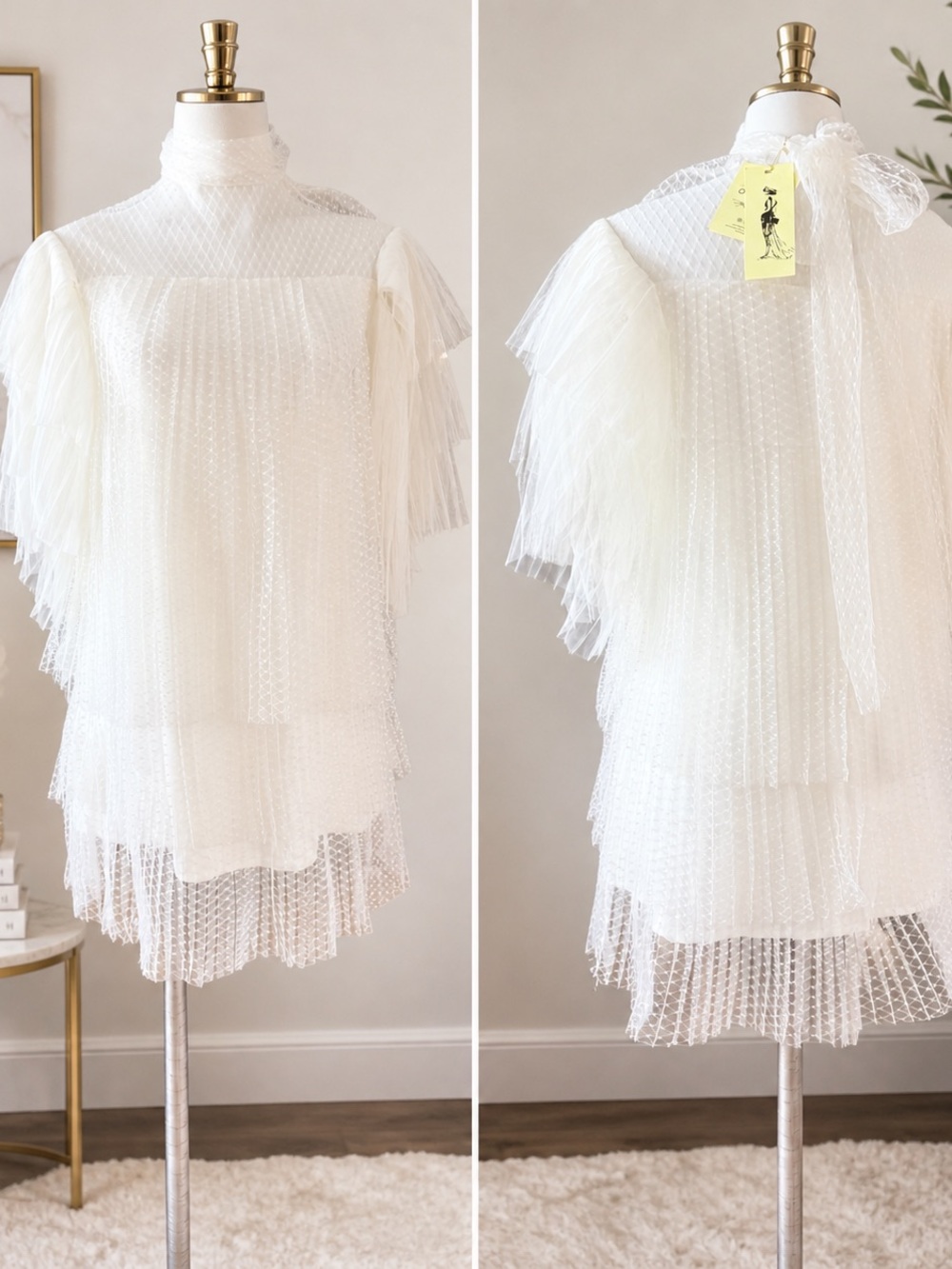O’Dressy white tulle ruffle cape dress NWT fits M 🤍